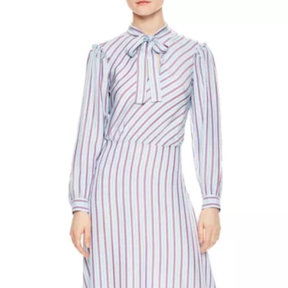 SANDRO PARIS Tame Striped Midi Dress in Bleu Ciel $395